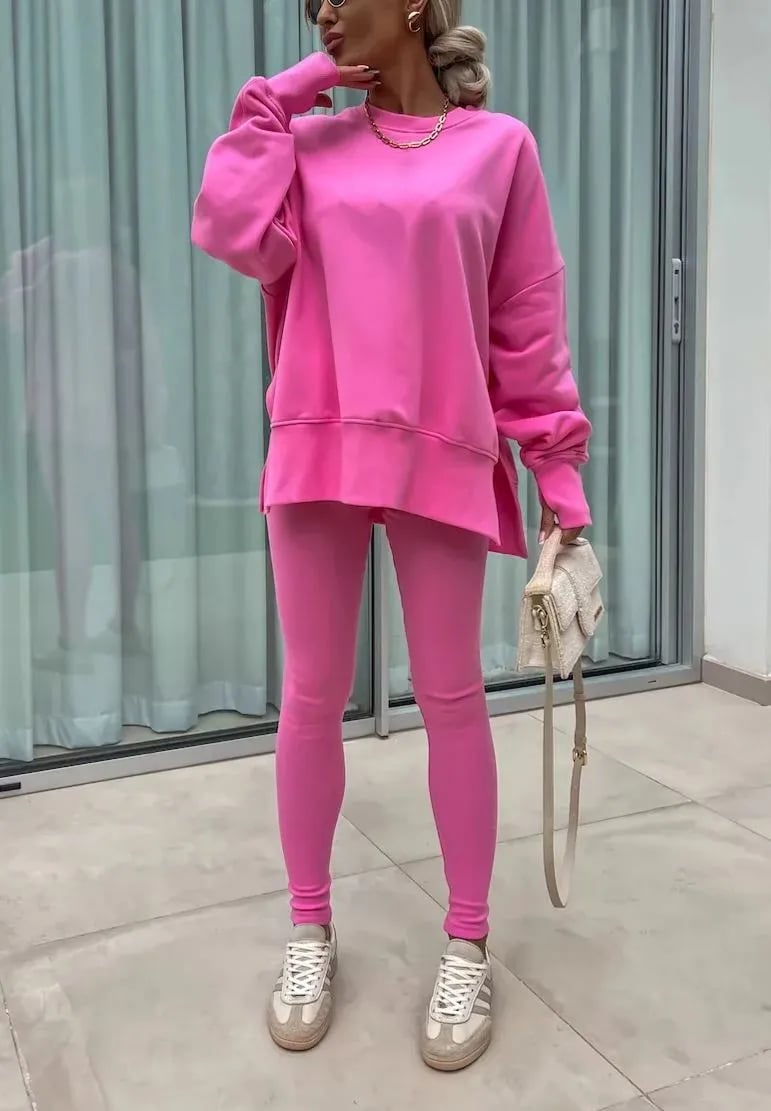 SoftEase | Comfy Slit Sweatshirt Two-Piece Set