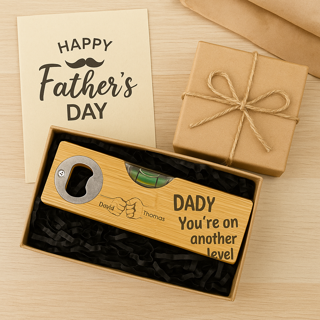 Dad Fist Bump - Personalized Custom Engraved Wooden Spirit Level Bottle Opener