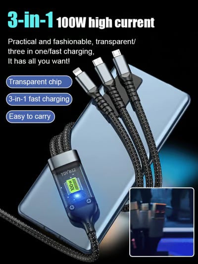 VoltRay – Transparent Fast Charge Cable with Triple Connector