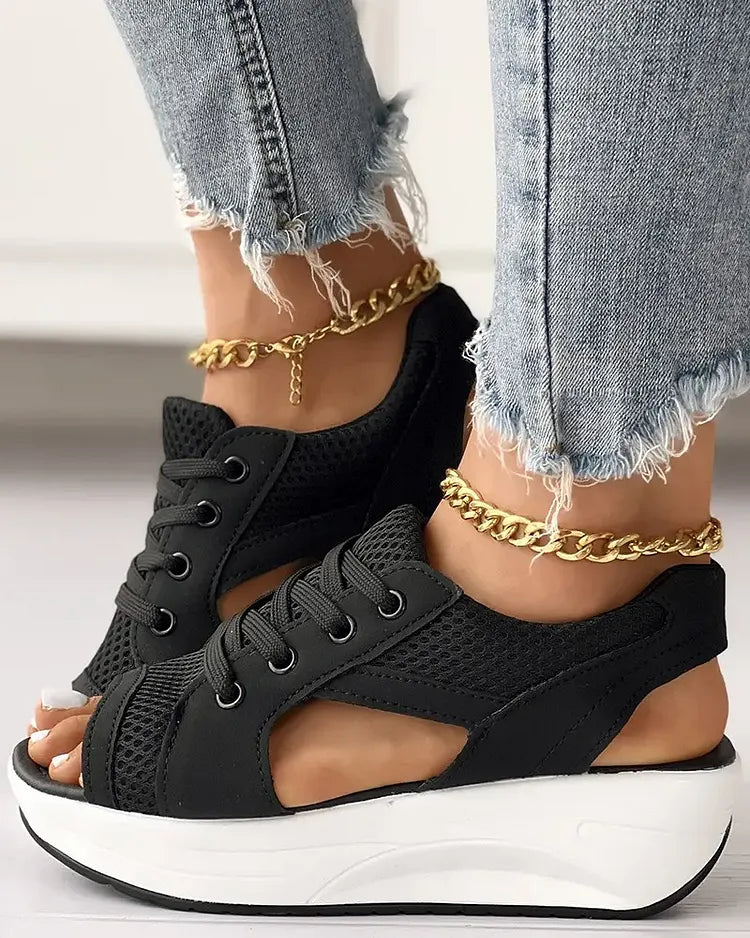 LaceLoom – Contrast Paneled Cutout Muffin Sandals