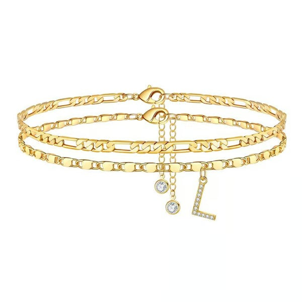 CharmLuxe – Letter Layered Ankle Bracelet Set