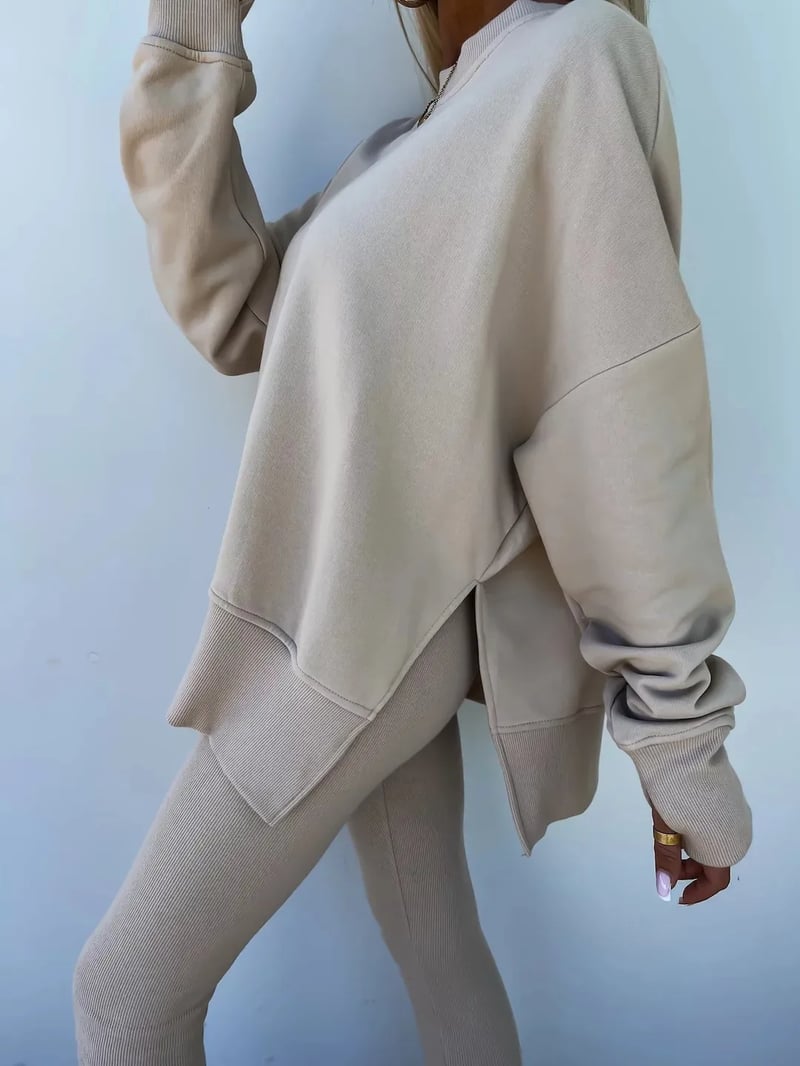 SoftEase | Comfy Slit Sweatshirt Two-Piece Set