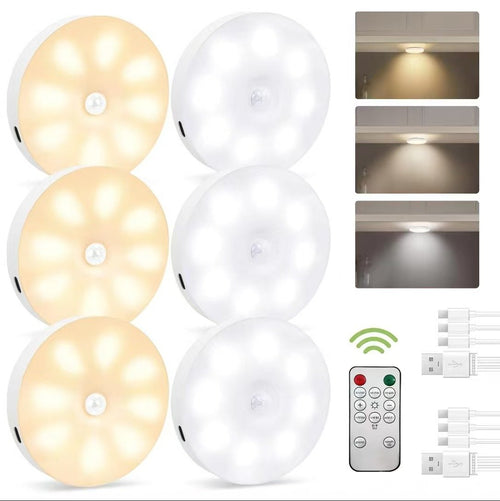 Under-cabinet lighting with charging station, rechargeable disc light strip with remote control,
