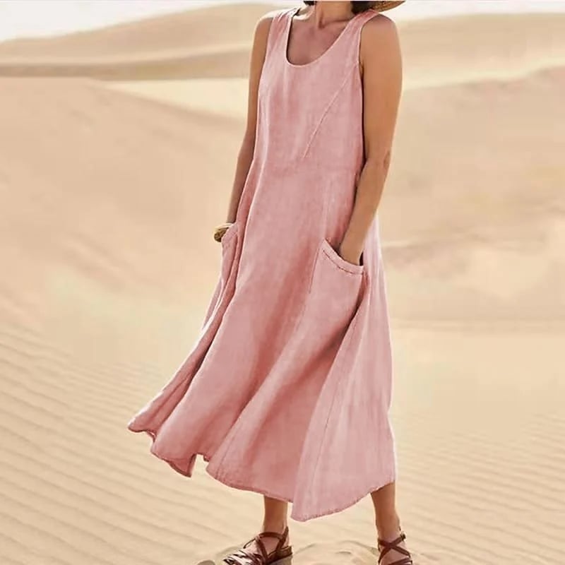 BreezeLoom – Sleeveless Cotton Linen Dress