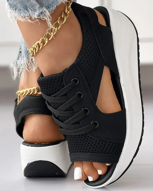 LaceLoom – Contrast Paneled Cutout Muffin Sandals
