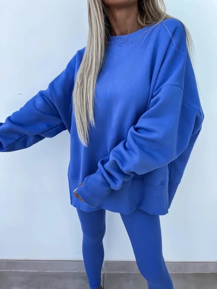 SoftEase | Comfy Slit Sweatshirt Two-Piece Set