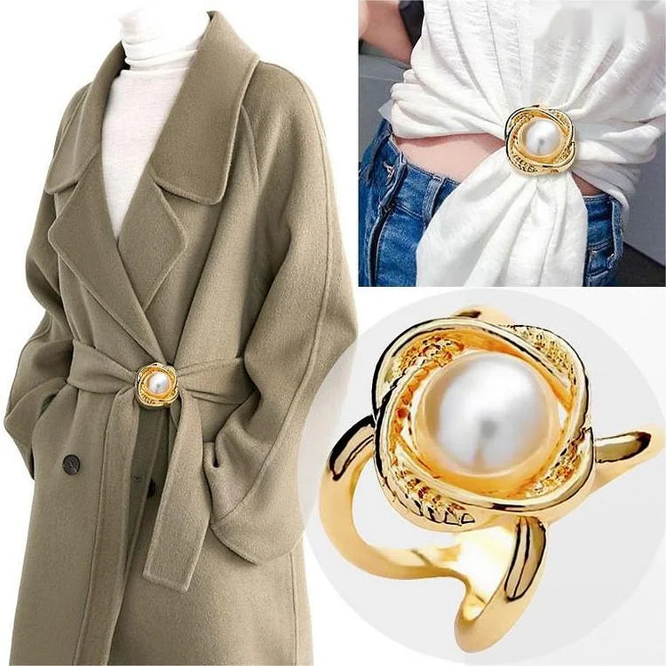 PearlBloom – Elegant Floral Scarf Ring Clip with Pearls