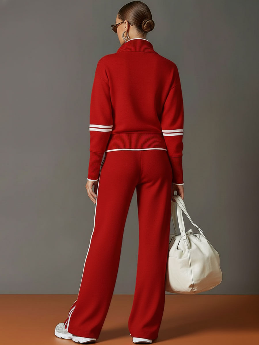 VintageFlex – Wide-Leg Pants & Half-Zip Sweatshirt Set