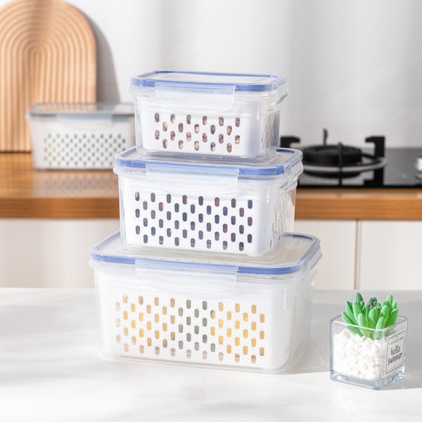 StoreNDrain – Transparent Food Container with Strainer Basket