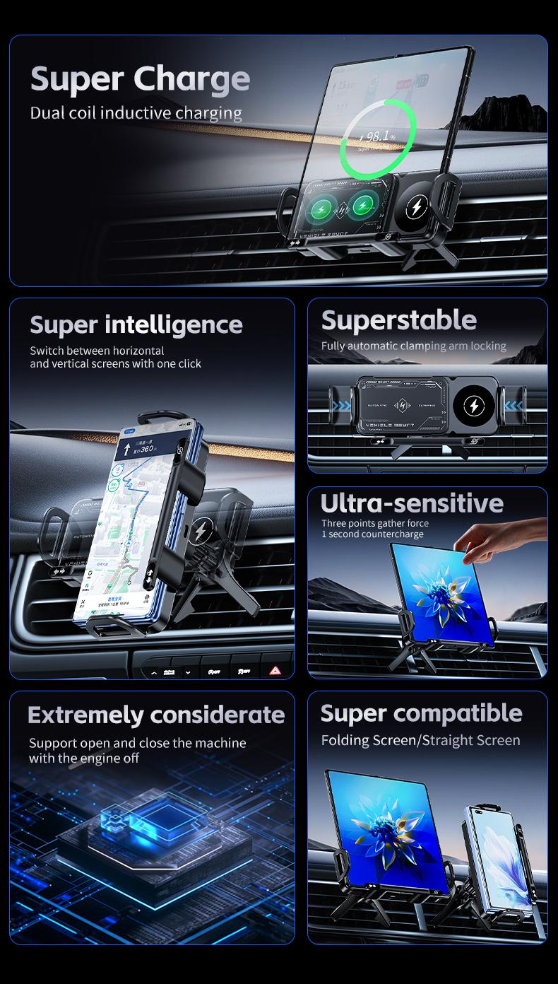 PowerDock – Stable Adjustable 15W Wireless Car Charger