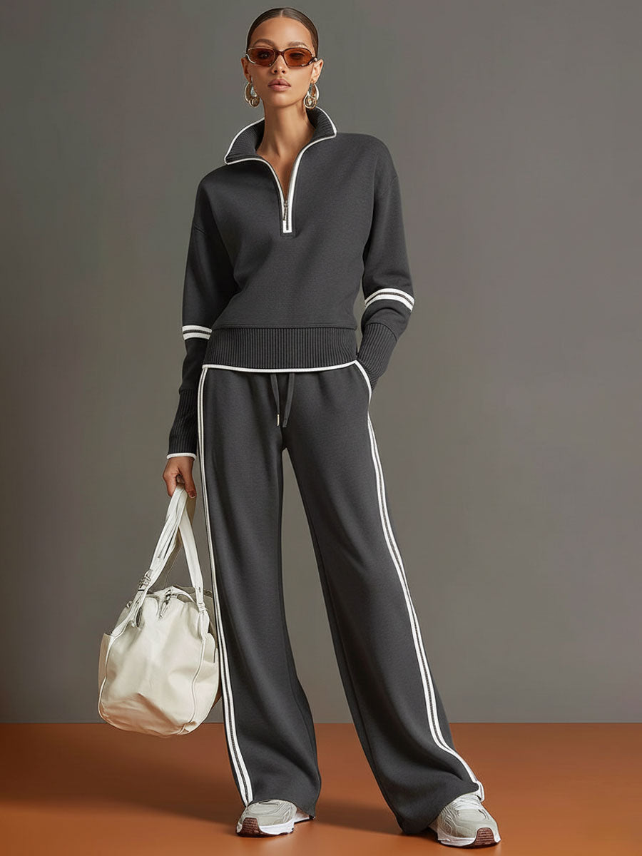 VintageFlex – Wide-Leg Pants & Half-Zip Sweatshirt Set