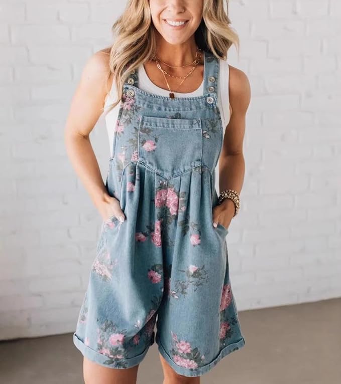 BloomDenim – Vintage Floral Printed Jumpsuit