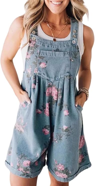 BloomDenim – Vintage Floral Printed Jumpsuit