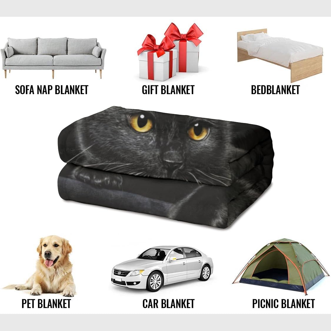 MidnightPurr – Black Cat Flannel Blanket
