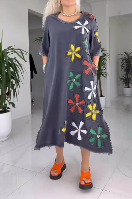 BloomVera – Elegant Floral Print Dress