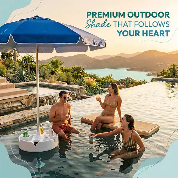 Floating Pool Umbrella with Bar and Base