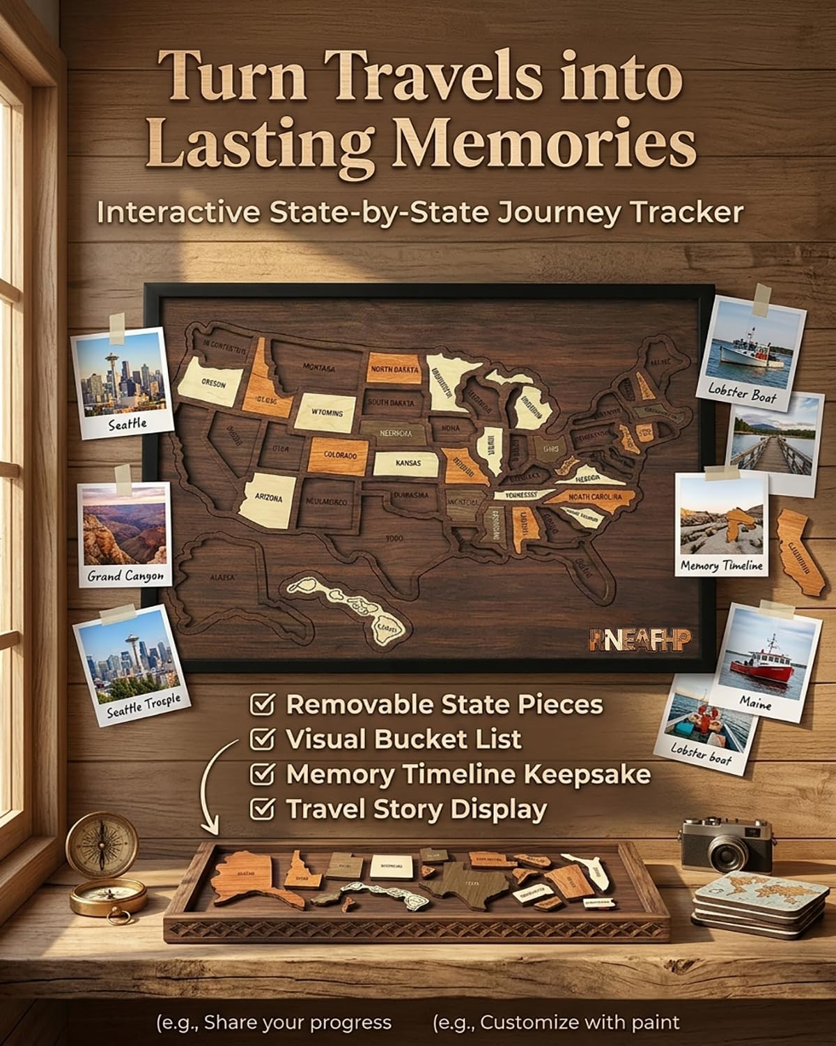 Wooden USA Travel Map Puzzle🧩A Stylish Way to Track Your Journey & Memories