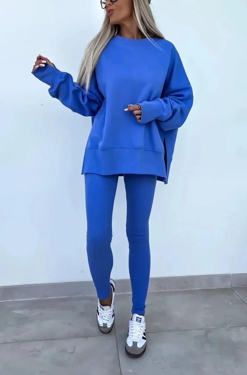SoftEase | Comfy Slit Sweatshirt Two-Piece Set