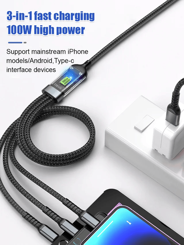 VoltRay – Transparent Fast Charge Cable with Triple Connector