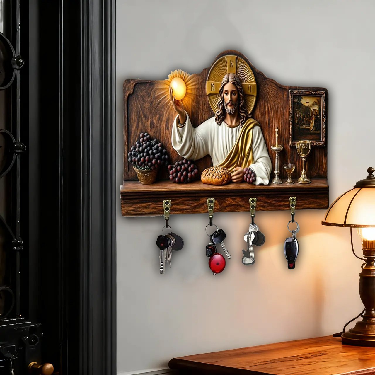 ⏰Final 2 Hours: Only  $9.99 🎁✝️Communion themed wooden multifunctional home key holder (11.8 "X9 in")