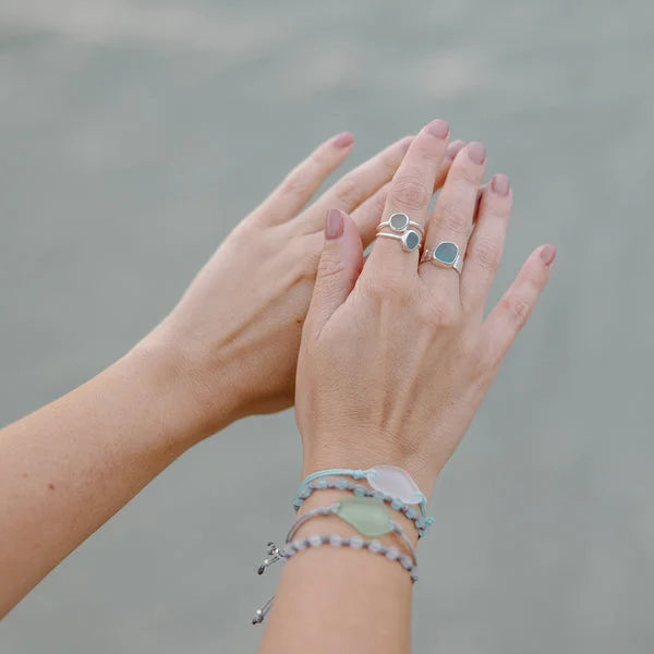 S925 Thalassophile Sea Glass Wide Band Ring