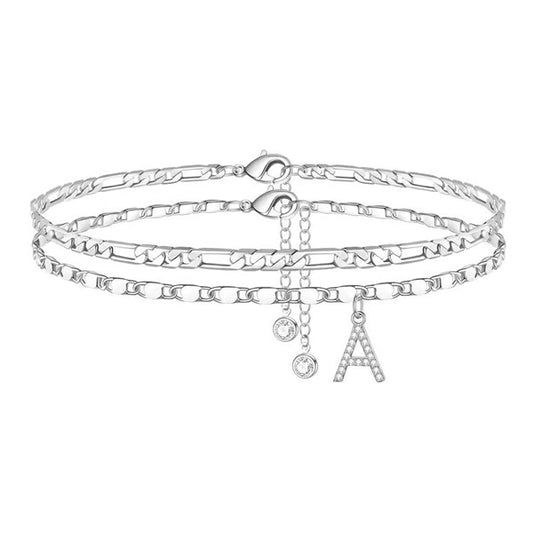 CharmLuxe – Letter Layered Ankle Bracelet Set