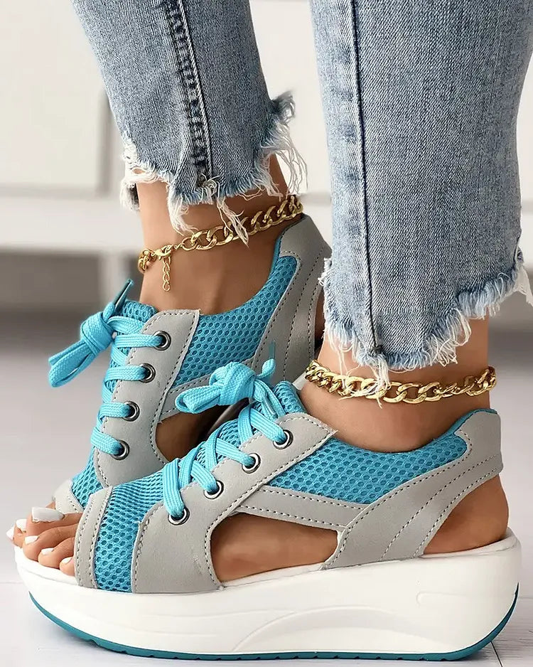 LaceLoom – Contrast Paneled Cutout Muffin Sandals