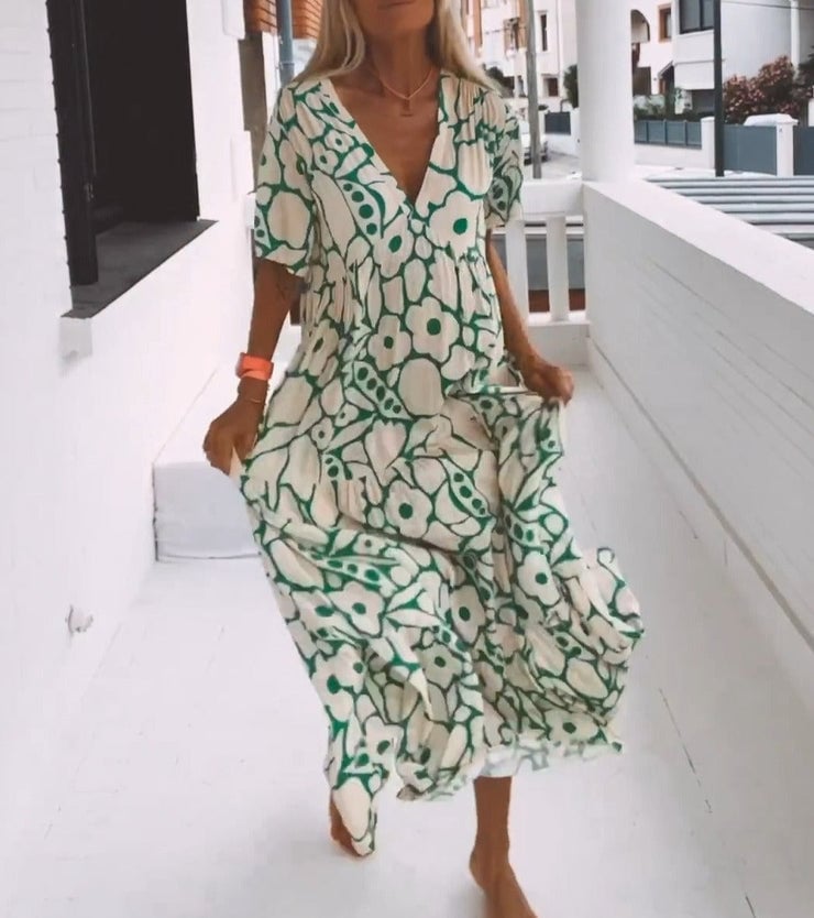 SummerBloom – Short Sleeve Printed Dress