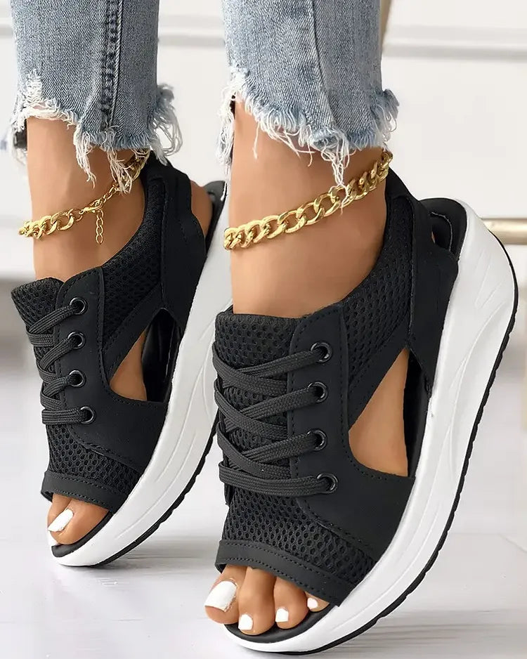 LaceLoom – Contrast Paneled Cutout Muffin Sandals