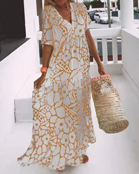 SummerBloom – Short Sleeve Printed Dress