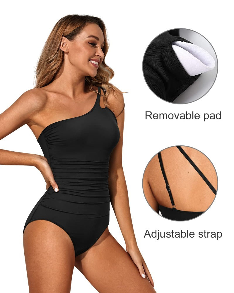 CurveLuxe | One-Shoulder Shaping Swimsuit