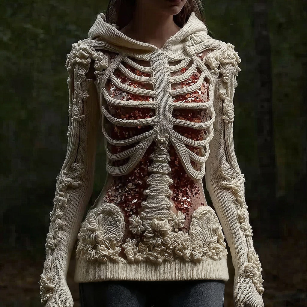 SkullBloom – Gothic Floral Hooded Sweater
