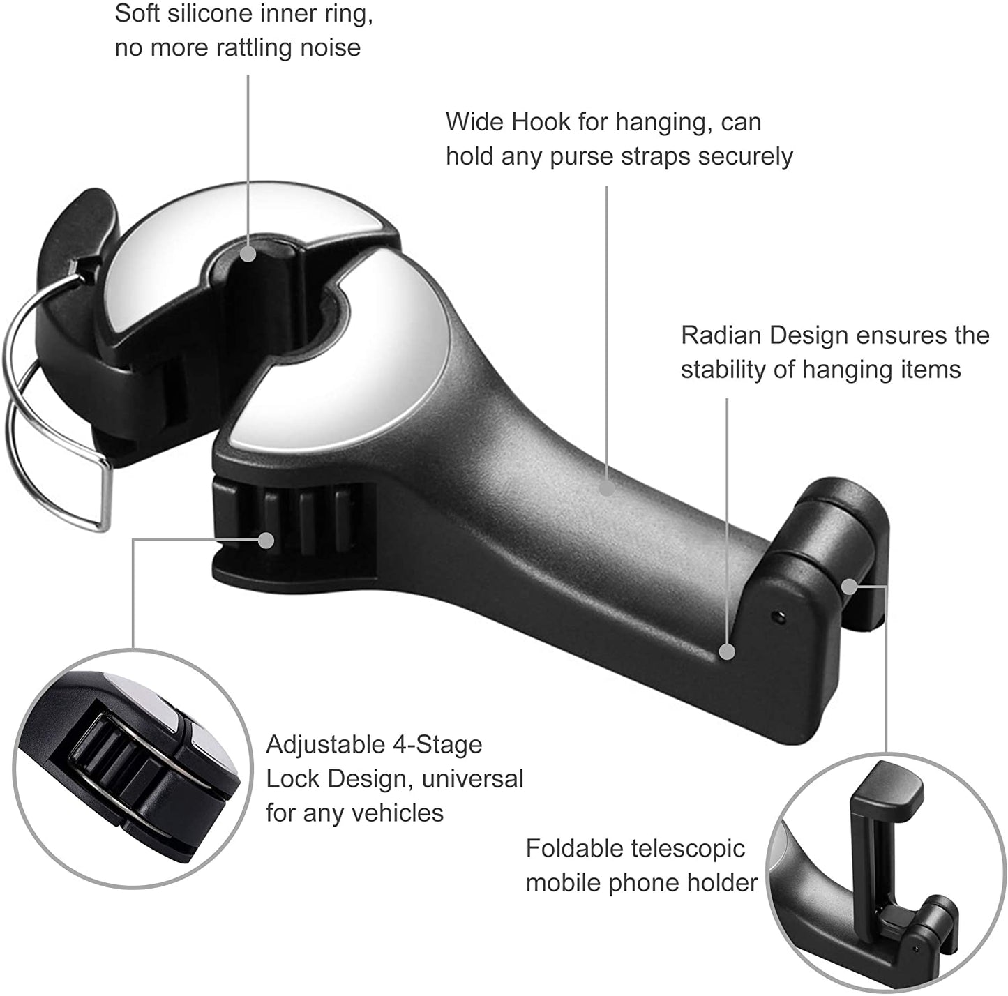 TravelHook - Adjustable Car Headrest Hook for Bags & Accessories