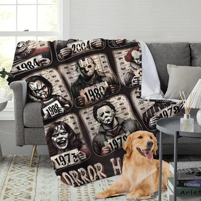 SpookySnug - Horror Mugshot Throw Blanket | Cozy Comfort with a Creepy Twist