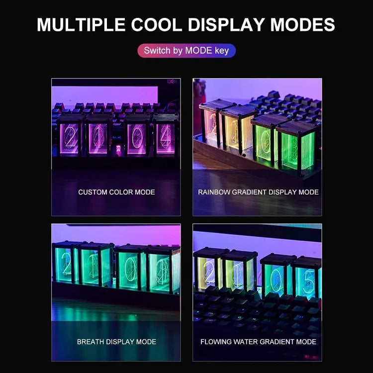 RGB Glow Clock, Quasi-Nixie Tube Clock, Free Assembly, Creative LED Digital Alarm Clock Timer