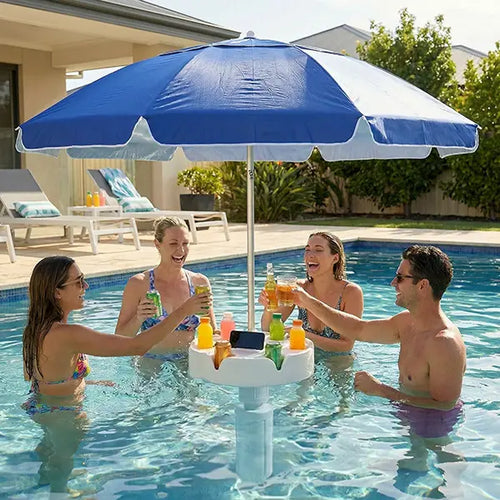 Floating Pool Umbrella with Bar and Base