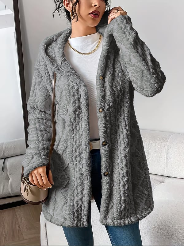 ⏰Hot Sale-Womens Fuzzy Fleece Button Down Jacket Hooded Open Front Cardigan Sweater(BUY 2 FREE SHIPPING)