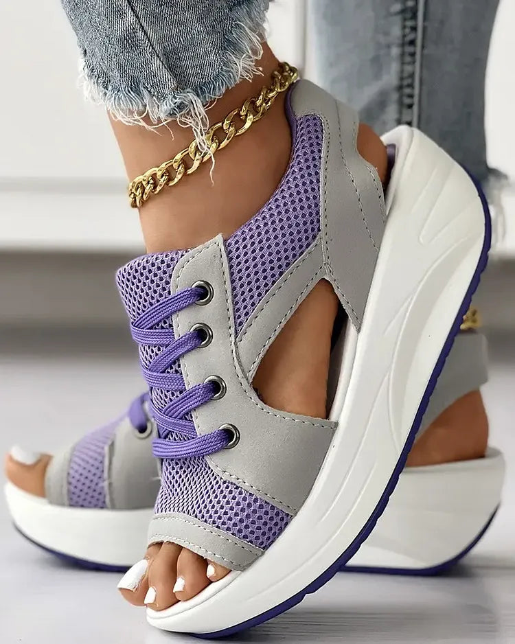 LaceLoom – Contrast Paneled Cutout Muffin Sandals