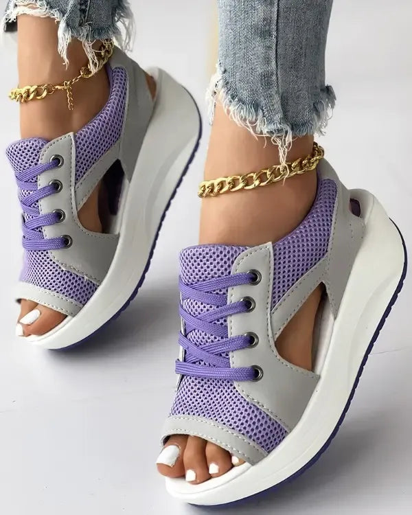 LaceLoom – Contrast Paneled Cutout Muffin Sandals