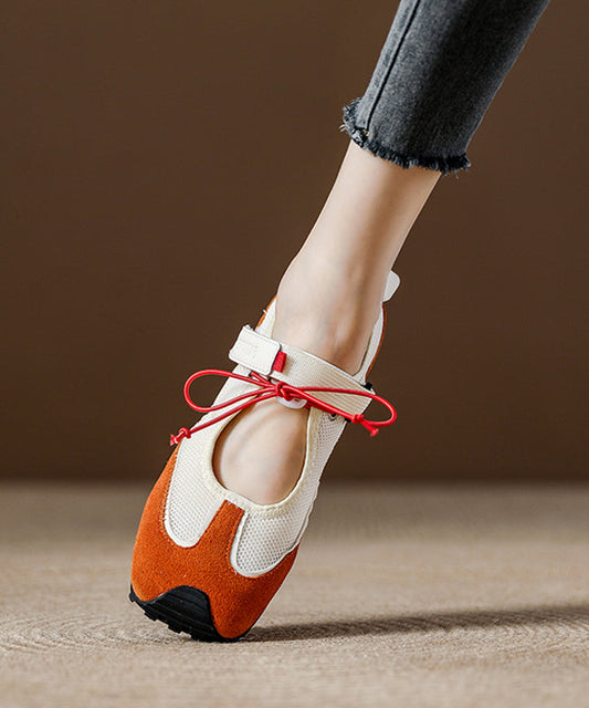 Orange Breathable Mesh Boutique Splicing Flat Shoes Women - Omychic