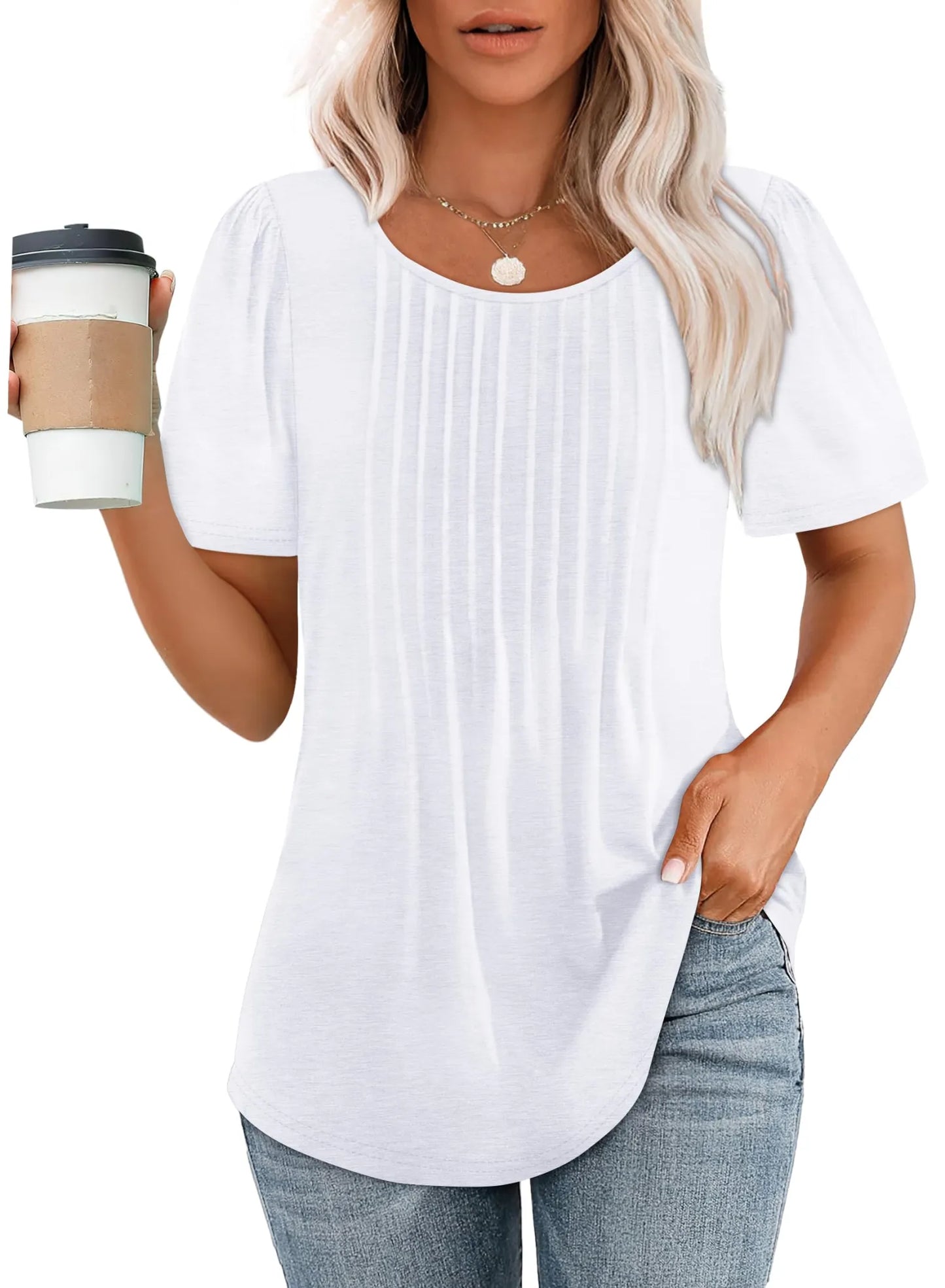 ChicEase – Dressy Casual Pleated Scoop Neck Blouse