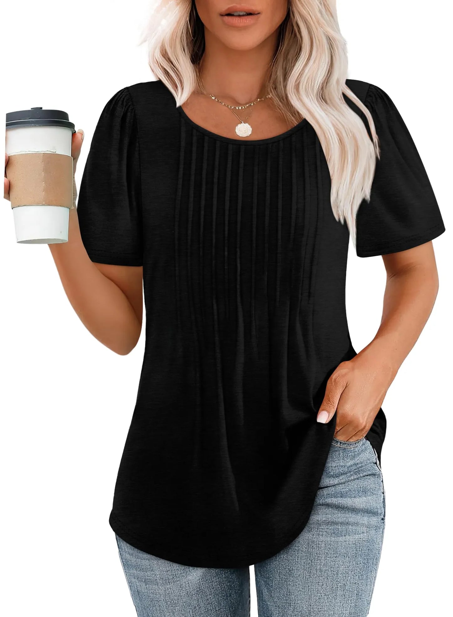 ChicEase – Dressy Casual Pleated Scoop Neck Blouse