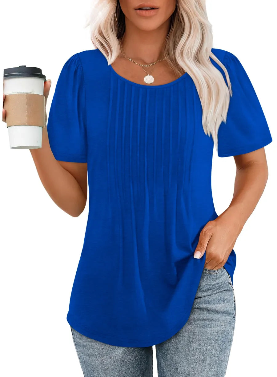 ChicEase – Dressy Casual Pleated Scoop Neck Blouse