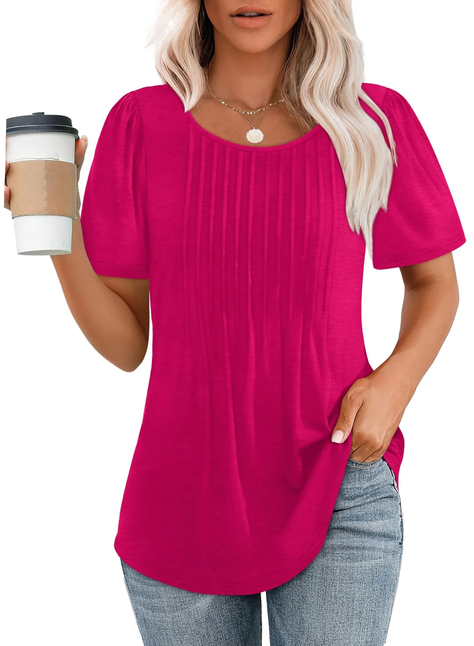 ChicEase – Dressy Casual Pleated Scoop Neck Blouse