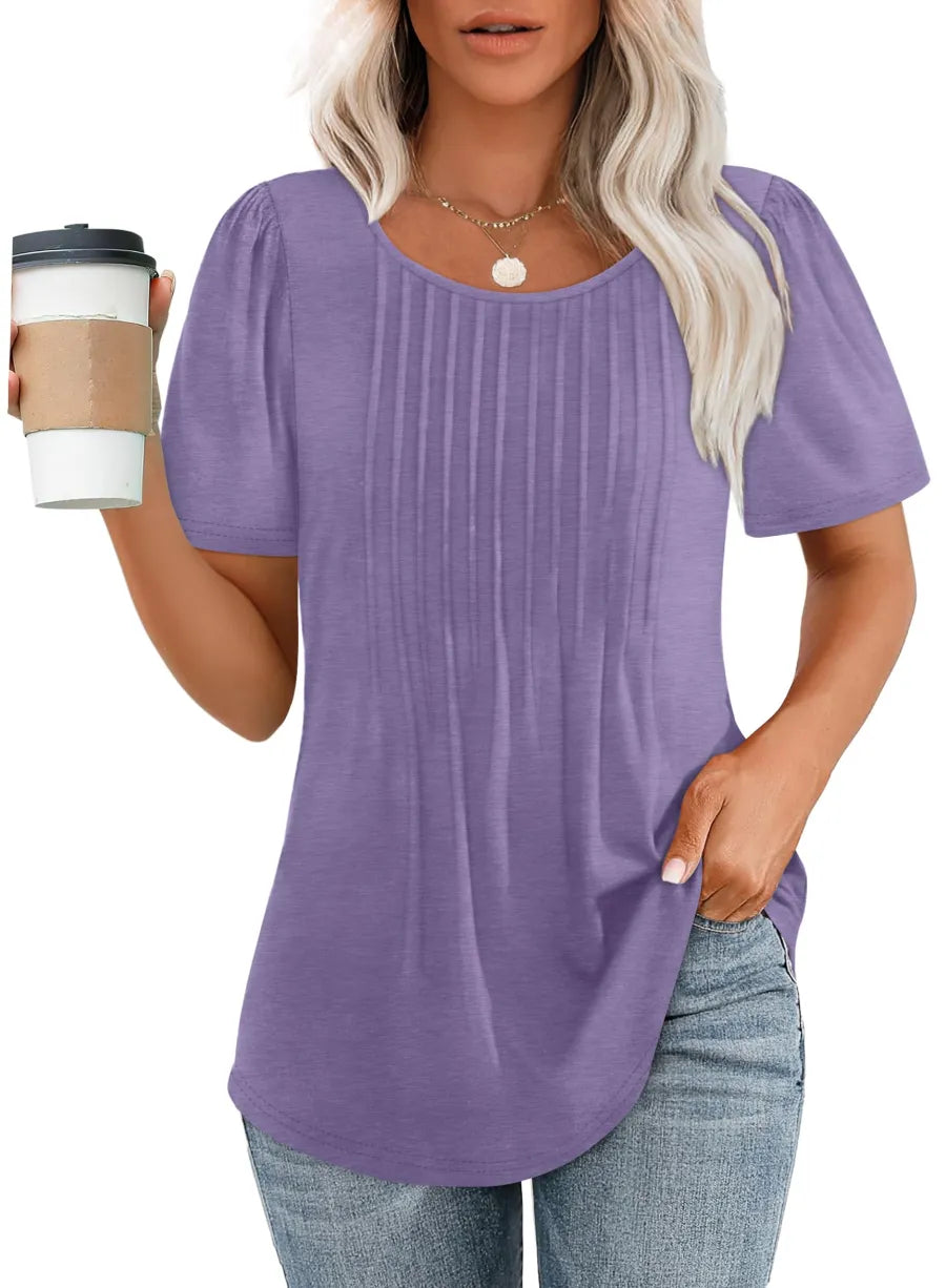 ChicEase – Dressy Casual Pleated Scoop Neck Blouse