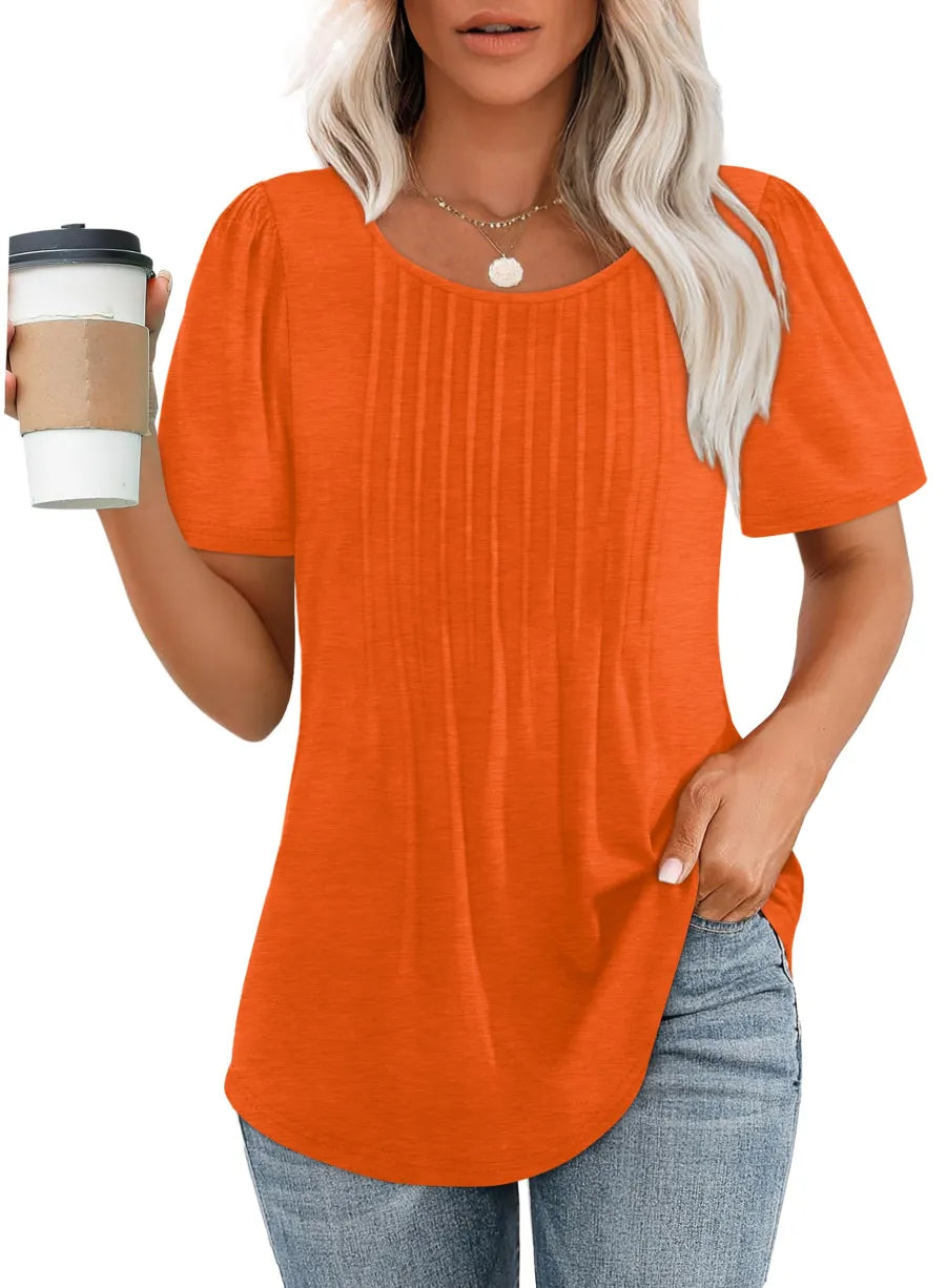 ChicEase – Dressy Casual Pleated Scoop Neck Blouse