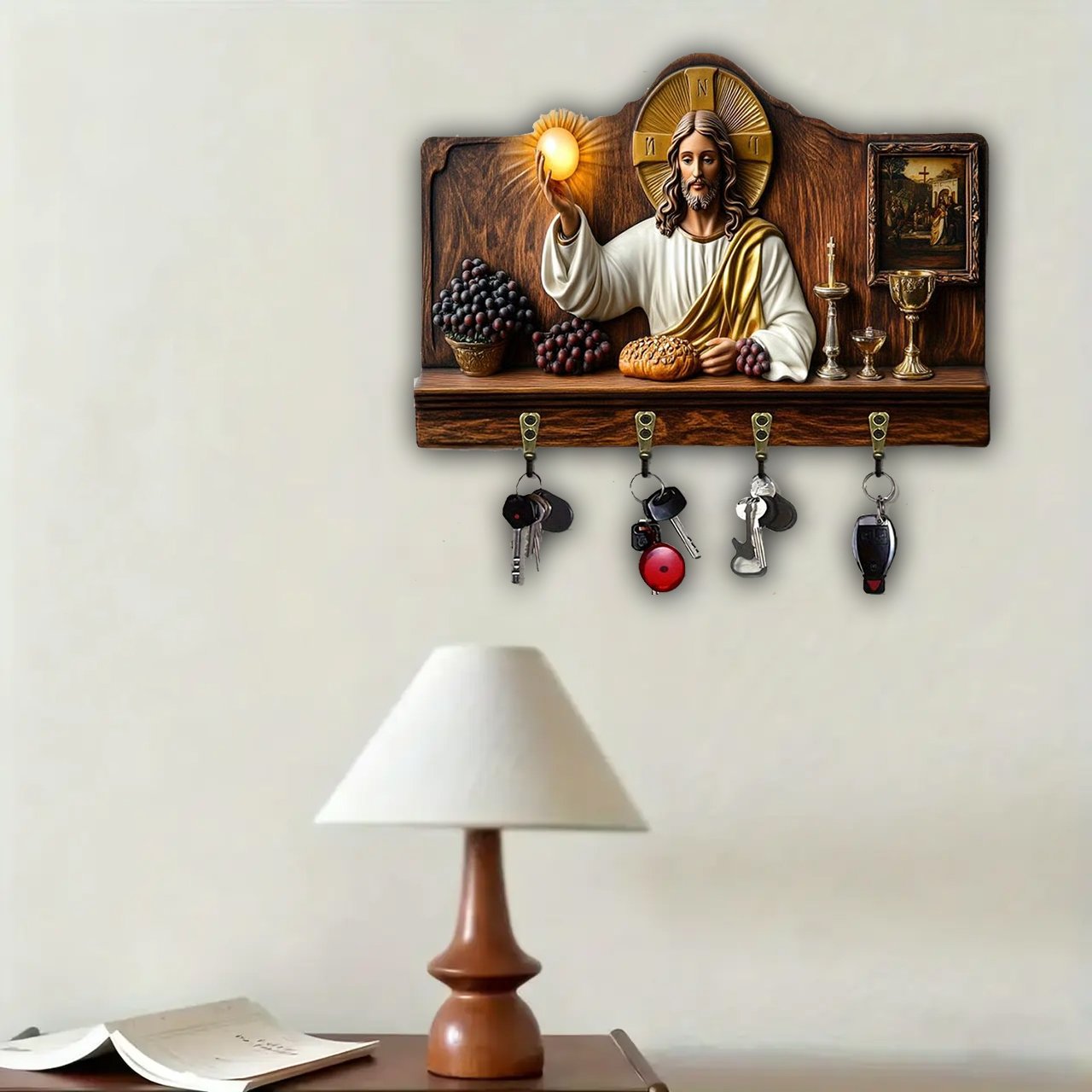 ⏰Final 2 Hours: Only  $9.99 🎁✝️Communion themed wooden multifunctional home key holder (11.8 "X9 in")