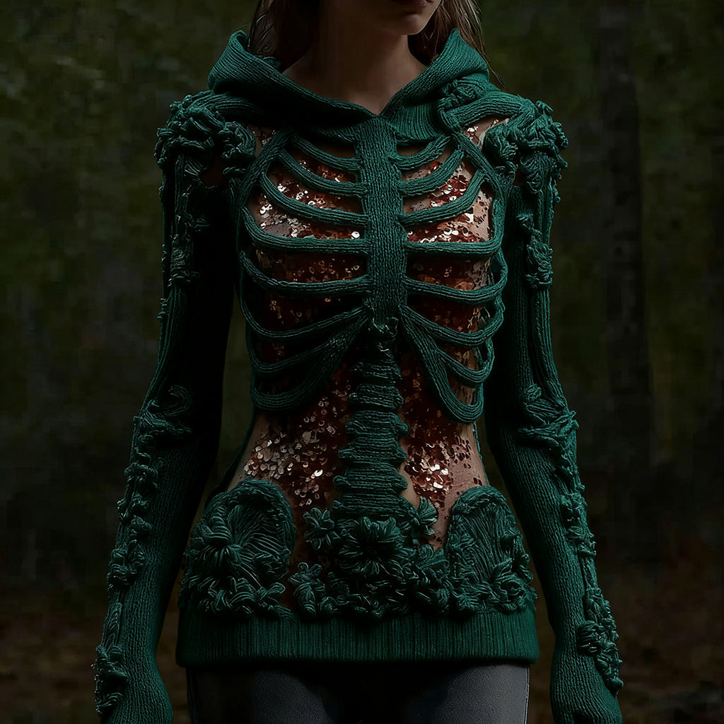 SkullBloom – Gothic Floral Hooded Sweater