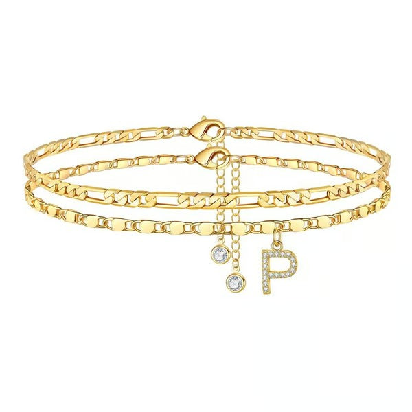 CharmLuxe – Letter Layered Ankle Bracelet Set