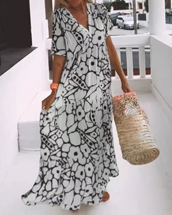SummerBloom – Short Sleeve Printed Dress